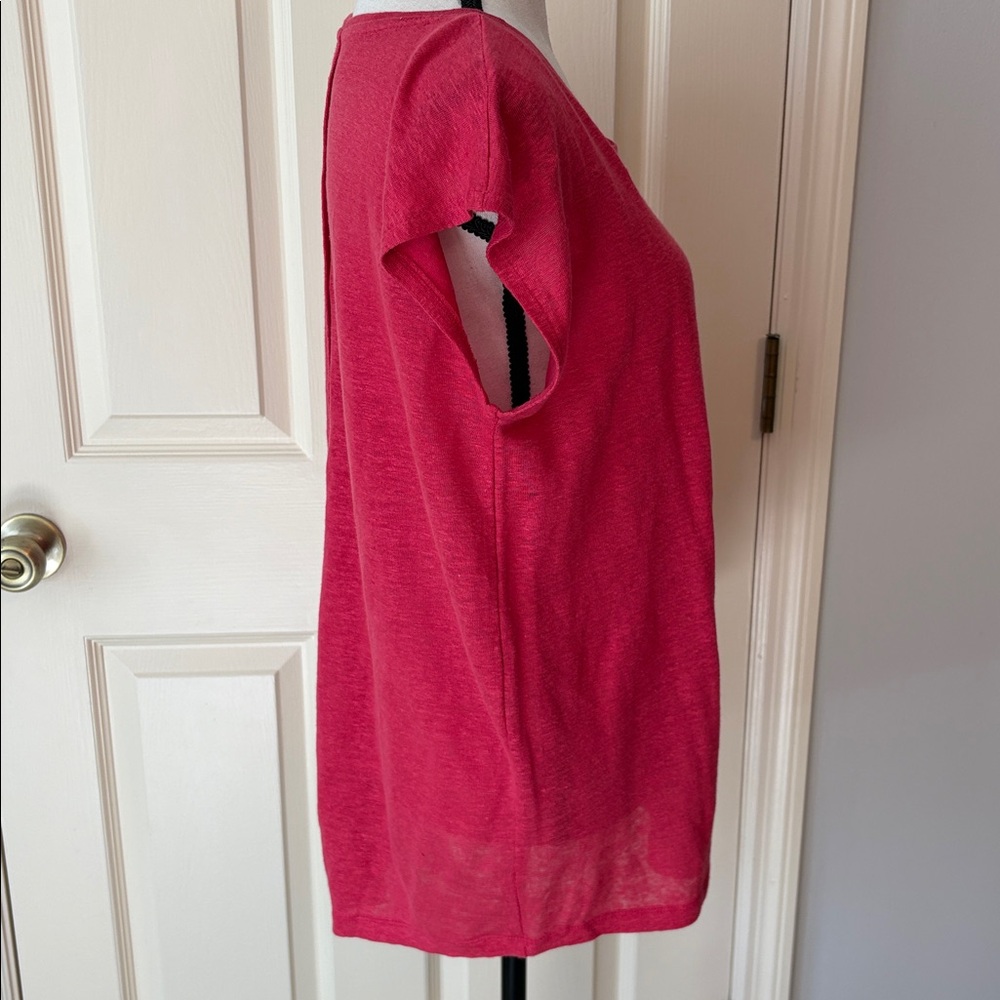NWT Tahari 100% Linen Button Back Cap Sleeve Top Red size Large - Picture 4 of 9